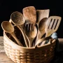 4/7/9PCS Wooden Spoons For Cooking Wooden Utensils For Cooking With Utensils Holder Teak Wooden Kitchen Utensils Set - Image 3