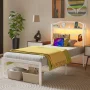 NISIEN Twin Size LED Bed Frame with Storage Headboard & Charging Station, Metal Platform Bed, White - Image 2