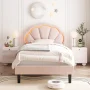 Homfa LED Bed Frame, Twin Size Velvet Upholstered Platform Bed with Adjustable Headboard, Lights Seashell Bed, Off-White - Image 5