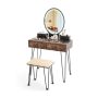 Brown Vanity Desk with Mirror and Lights for Bedroom - Image 3