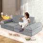 Gray 6 Pieces Convertible Kids Play Couch Set with Zipper - Image 2
