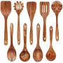 Natural Teak Wood Kitchen Utensils Set, 9 Piece Thickened Wooden Spoons and Spatula for Cooking, Non-Stick Heat Resistant Cookware, Brown - Image 3