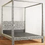 Lakecity Arts Bone Inlay Floral Design Four Poster Bed Black, Bone Inlay Floral Design Four Poster Double Bed Black - Image 5