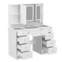White Makeup Vanity Desk 9 Drawers Wood Dressing Table With 3 Mirrors, Glass Top, Hidden Storage Shelves, LED Lighted - Image 6