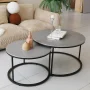 Modern Nesting Round Grey Marble Top Coffee Table Set Sintered Stone Table Metal Legs Home Furniture - Image 4