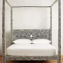 Lakecity Arts Bone Inlay Floral Design Four Poster Bed Black, Bone Inlay Floral Design Four Poster Double Bed Black - Image 1