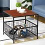 20 Inch Black Frame Side Table with Storage Basket End Table Red Mahogany - Image 4