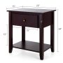 Dark Brown Nightstand with Drawer and Storage Shelf for Bedroom - Image 3