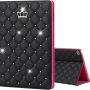 Crown Bling Case for iPad 9.7 2018 2017/iPad Air 2/1 Case, Diamond Cute Elegant PU Leather Smart Auto Sleep/Wake Stand Shockproof for Apple iPad 9.7 iPad 5th / 6th/iPad Air 2/1(Black-No Buckle) - Image 1