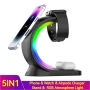 4 In 1 Magnetic Wireless Charger Fast Charging For Smart Phone Atmosphere Light Charging Station For Airpods Pro I-phone Watch - Black - Image 2