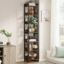 Jannelly 79 in. Rustic Brown 7-Shelf Narrow Bookcase with Metal Frame, Corner Etagere Bookshelf for Home Office - Image 3