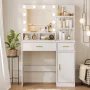 Cottinch Vanity Desk with LED Lighted Mirror and 2 Drawers,1 Cabinet,3 Storage Shelves,3 Color Makeup Dressing Table for Bedroom,White - Image 6