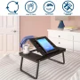 COSCO Folding Lap Desk, Adjustable Laptop Tray, Multipurpose Table for Writing or Reading w/ Phone Holder & Cup Holder, Black - Image 4