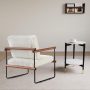 16.7 in. White Round Slate Stone Coffee Table and Single Upholstered Armchair with 3 Pieces - Image 3