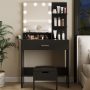 Veanerwood LED Lights Dressing Table Dressing Stool Table Set black - Image 2