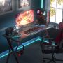 Foxemart Gaming Desk 47 inch PC Computer Desk, Home Office Desk Workstation, Professional Gaming Desk Table with Cup Holder & Headphone Hook - Image 4