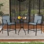 Blue Outdoor Counter Stools Set of 2 Heavy-Duty Barstools with Footrest and Armrests - Image 2