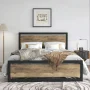 Amolife Full Size Metal Platform Bed Frame with Wooden Headboard, 12.4" Under-Bed Storage, Rustic Brown, Full - Image 2