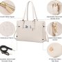 LOVEVOOK Laptop Bag for Women, Fashion Computer Tote Large Capacity Handbag, Leather Shoulder Bag Purse Set, Professional Business Work Briefcase for Office Lady, 2PCs, 15.6-Inch, Beige White - Image 3