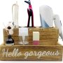 Wooden Hair Tool Organizer, Blow Hair Dry and Straightener Holder, Curling Iron Holder, Flat Iron Holder, Hair Accessories Product Styling Tools Dryer Organizer Storage for Bathroom Vanity Countertop - Image 6