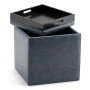 Rockwood 18 in. Wide Contemporary Square Cube Storage Ottoman with Tray in Denim Blue Vegan Faux Leather, Assembled - Image 4