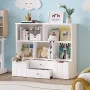 Homfa Kids Toy Storage Organizer, 5 Cubby Children Bookcase and Bookshelf with 4 Drawer on Wheels for Playroom, White - Image 4