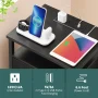 Night Stand with Charging Station, LED Nightstand with USB Ports and Outlets, End Table with Fabric Drawers and Storage Shelf, Black - Image 4