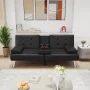 Homall Futon Sofa Bed Faux Leather Couch Modern Convertible Folding Recliner with 2 Cup Holders - Image 4