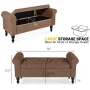 Storage Bench with Upholstered Rolled Arm Ottoman Bench Couch w/ Solid Wood Legs for Bedroom End of Bed,and Living room,Brown - Image 5