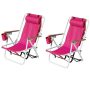 Portable 2 Pack Barbie Pink Steel Folding Adjustable Headrest Beach Chair - Image 1