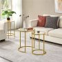 Alden Design Round Iron Nesting Tables for Living Room, Gold/Clear, Set of 2 - Gold - Image 2