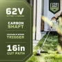 62V 16" Cordless Carbon Fiber Shaft String Trimmer Brushless motor and quick reload spool with 2.5AH Battery and Charger - Image 2