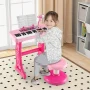 37-Key Kids Piano Keyboard Toy Musical Electronic Instrument with Stool Pink - Image 2