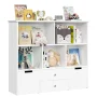 Homfa Kids Toy Storage Organizer, 5 Cubby Children Bookcase and Bookshelf with 4 Drawer on Wheels for Playroom, White - Image 1