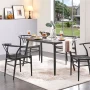 Alden Design Mid-Century Metal Dining Chairs with Woven Hemp Seat, Set of 4, Full Black - Image 4