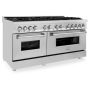 ZLINE - 60 in. Wide 8 Burner Legacy Dual Fuel Freestanding Range with Gas Cooktop and 2 Electric Convection Ovens - Stainless Steel - Image 4