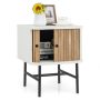 Mid-century Modern Nightstand with Sliding Doors and Storage Cabinet - Image 3