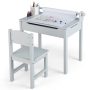 Wooden Kids Table and Chair Set with Storage and Paper Roll Holder - Image 3