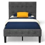 Gray Twin Upholstered Bed Frame Button Tufted Headboard Mattress Foundation - Image 2