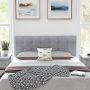 Gray Linen Upholstered Headboard with Solid Rubber Wood Legs - Image 2