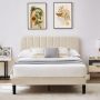 Upholstered Bed Frame, Queen Platform Bed Frame with Adjustable Headboard, Strong Wooden Slats Support, Beige - Image 1