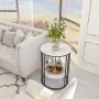 2 Tier Sintered Stone End Table Round White Sofa Side TableSmall Coffee Table with Black Frame - Modern Bedside Nightstand - Image 3