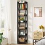 Jannelly 79 in. Rustic Brown 7-Shelf Narrow Bookcase with Metal Frame, Corner Etagere Bookshelf for Home Office - Image 1
