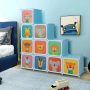 12-Cube Kids Wardrobe Baby Dresser Bedroom Armoire Clothes Hanging Closet with Door Blue - Image 1