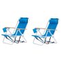 Portable 2 Pack Blue Steel Folding Adjustable Headrest Beach Chair - Image 1