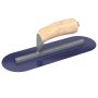 12 in. x 4 in. Blue Steel Round End Finishing Trowel with Wood Handle and Long Shank - Image 1