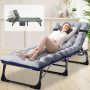 Folding Camping Cot for Adults, Adjustable 4-Position Reclining Folding Chaise Lounge Chair, Striped grey - Image 1