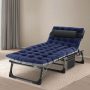 Folding Camping Cot for Adults, Adjustable 4-Position Reclining Folding Chaise Lounge Chair, Folding Guest Bed, Stripe - Image 1