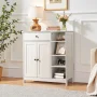 Zimtown Wooden 2-Door Bathroom Cabinet Storage Organizer with 2 Shelves& 1 Drawer & Three-layer Side Rack, White - Image 2