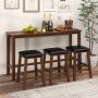 4-Piece Bar Table Set Counter-Height Table and 3 PVC Leather Upholstered Bar Stools - Image 5